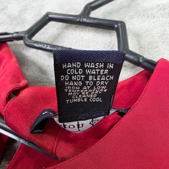 Womens Preston & York Red 100% Silk Blouse Short Sleeve Back Button Keyhole 14 - Picture 3 of 7